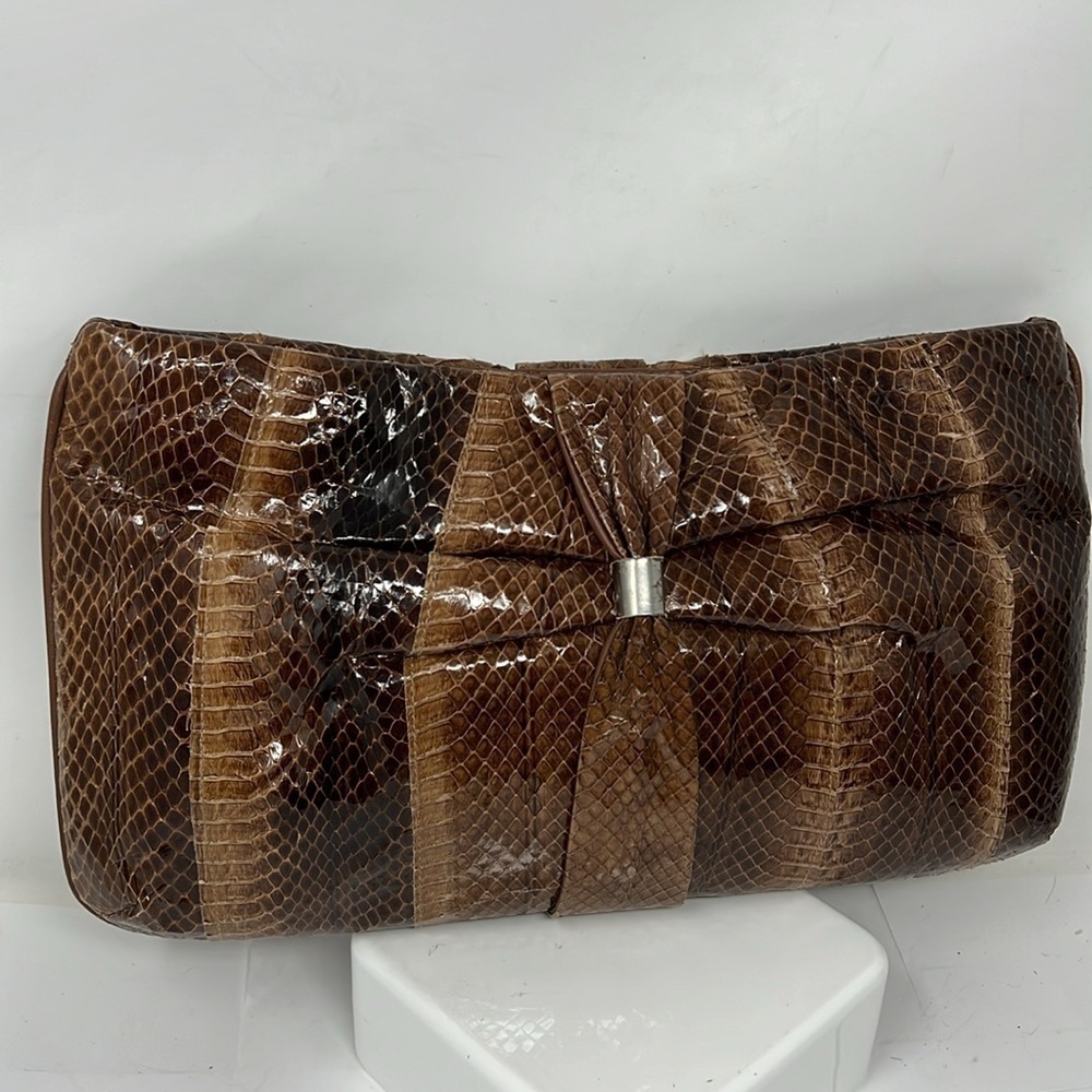 Clemente Python Snakeskin Clutch Shoulder Bag - image 2